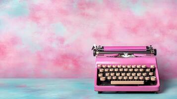 Vintage Pink Typewriter on Colorful Background for Retro Theme photo