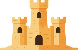 Sandcastle on a beach with three towers and arched doors in flat design art vector