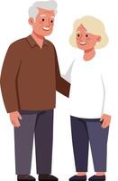 Happy elderly couple smiling together in a warm and friendly atmosphere, flat illustration showcasing their joyful connection and affection for each other in a simple design style art vector