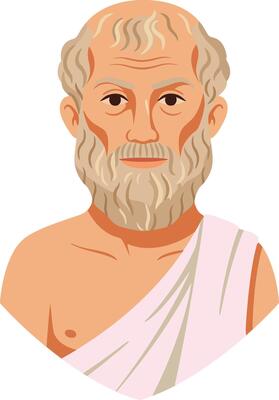 A wise philosopher with a long beard wearing a white toga in a minimal, flat design illustration