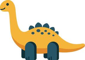 A cheerful yellow dinosaur toy with blue wheels and green spines, designed in a flat and minimal style, perfect for children, illustration vector