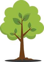 Green tree with a textured brown trunk and lush leaves in a minimalist style of art vector