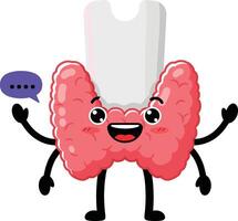 Cheerful cartoon thyroid gland character with arms and a speech bubble, minimal style, promoting health awareness in a playful tone, art vector