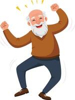 Cheerful elderly man with a white beard dancing joyfully in a minimal flat design style illustration vector