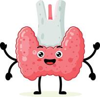 Cartoon-style happy thyroid gland character with arms and legs in a colorful flat design art vector