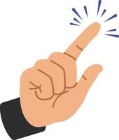 A raised hand with a pointed finger emphasizing an idea in a flat illustration, showcasing engagement and communication in a simplistic design style art vector