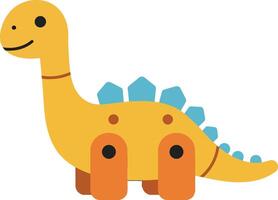Playful cartoon dinosaur in bright colors with simple geometric shapes, showcasing a friendly expression in a minimal art style vector