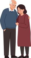 A loving elderly couple embracing each other warmly in a flat design style illustration showcasing affection and companionship in a joyful atmosphere vector