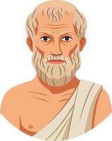 A wise old philosopher with a white beard and simple clothing in a flat art style, representing knowledge and wisdom in a thoughtful expression illustration vector