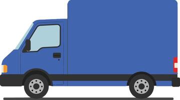 Blue delivery truck in flat design showcasing a side view with simplistic features and minimal details in art vector