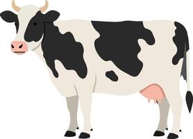 A black and white cow standing gracefully in a flat design style, showcasing its distinctive spots and calm demeanor, art vector