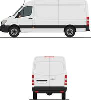 White delivery van illustrated in a minimal design style showcasing side and rear views as art vector