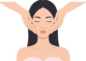 A woman receiving a facial massage in a serene setting, featuring minimal design elements and soft colors, illustration vector