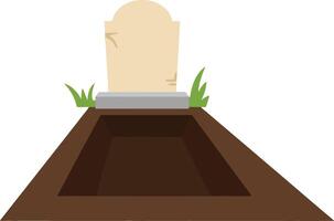 Simple grave with a headstone and surrounding soil in a flat and minimal design illustration vector
