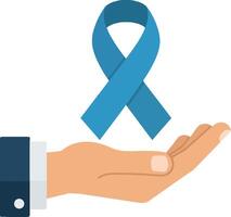 A hand gently presenting a blue awareness ribbon in a flat and minimal design style, symbolizing support for health causes, art vector