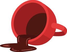 Spilled red coffee cup with rich brown liquid flowing out in a minimalistic design style showcasing vibrant colors in art vector