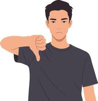 Young man expressing disapproval with a thumbs down gesture in a minimal illustration style showcasing a neutral emotional tone and simple color palette in art vector