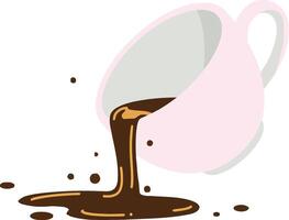 Pink coffee cup pouring dark coffee onto a white surface in a minimal and playful style, showcasing an inviting scene in art vector