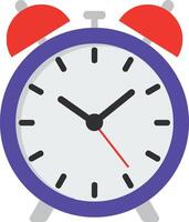 Classic alarm clock design in flat style featuring bold colors and simple shapes, representing time management and productivity through art vector