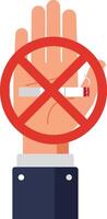 Hand showing a no smoking sign with a cigarette crossed out in a flat, minimal design style art vector