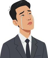 Emotional man in a suit with tears streaming down his face in a minimal style illustration vector
