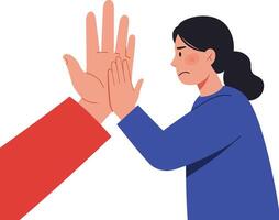 Woman expressing resistance in a tense moment with a red hand gesture in a flat style illustration vector