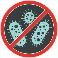 Circular no bacteria sign featuring stylized microorganisms in flat design style, emphasizing health and cleanliness in illustration vector