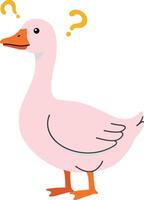 A curious cartoon goose with a puzzled expression, featuring flat design elements and bright colors in playful illustration vector