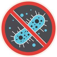 Microbial illustration featuring blue bacteria inside a red prohibition circle designed in a flat style, emphasizing cleanliness and hygiene in art vector