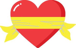 A vibrant heart wrapped in a yellow ribbon, designed in a flat style, conveying love and warmth, ideal for romantic themes in art vector
