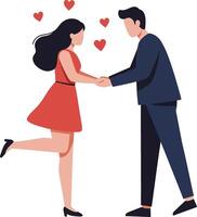 A couple holding hands with hearts floating around them in a minimal and romantic style illustration vector