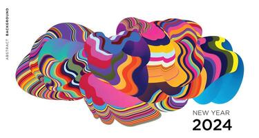 New Year 2024 Calendar Cover and Greeting Card Banner Design with Colorful Abstract Fluid Background vector