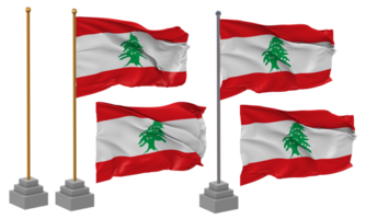 Lebanon Flag Waving Different Style With Stand Pole Isolated, 3D Rendering png