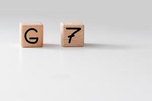 Human hand put wooden block and set technology word G7. Network future. High speed of mobile internet photo