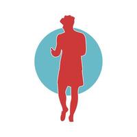 a man in a bathrobe is standing in front of a blue circle vector