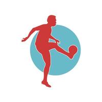 soccer player kicking ball in circle silhouette on white background vector