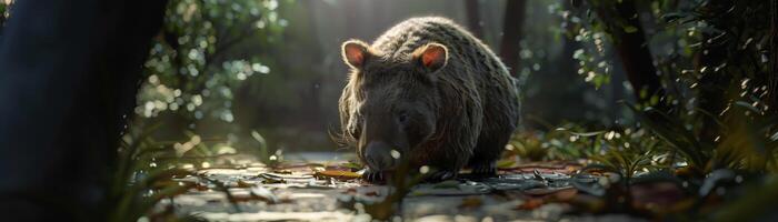 Wombat walking in the forest, animal photography, wildlife photo