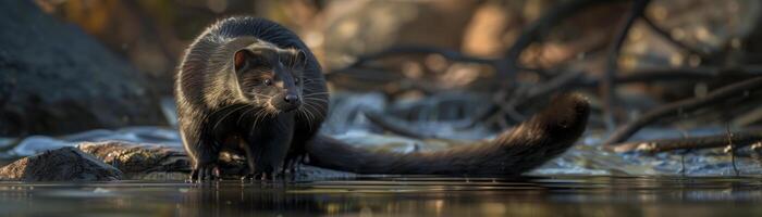 The American mink near the river, wildlife animal photography photo