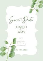 elegant save the date invitation with hand painted watercolour leaves design vector