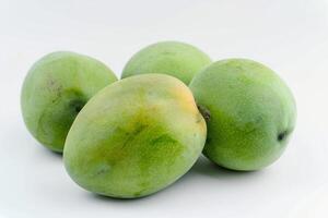 Fresh Raw Green Mangoes Isolated on White Background photo