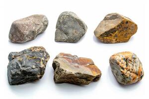 Array of Colorful Pebbles Isolated on White Background photo