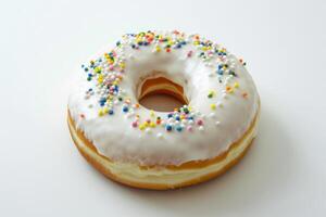 Delicious Frosted Doughnut with Frosting Isolated on White Background photo