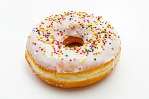 Sweet Frosted Donut Covered in Frosting Isolated on White Background photo
