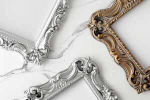 Luxurious Silver and Gold Picture Frame Isolated on White Background photo