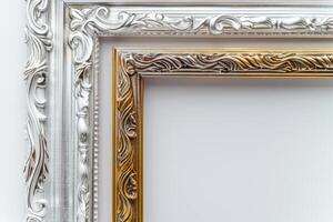 Elegant Silver and Gold Frame Isolated on White Background photo