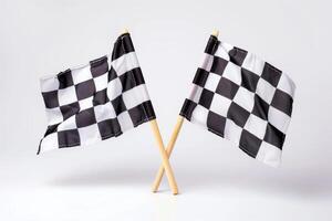 Two Racing Flags in Checkered Pattern Isolated on White Background photo