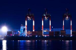 Night cranes near the container port in Tokyo long shot photo