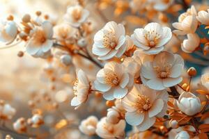 3D branches of golden arabesque-style flowers on a gold background. photo