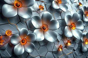 White hexagons with a style reminiscent of beautiful convex modules with gold and silver petals. three-dimensional drawing. superior photos for the web and print