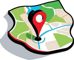 a folded map with a bold location marker pin vector